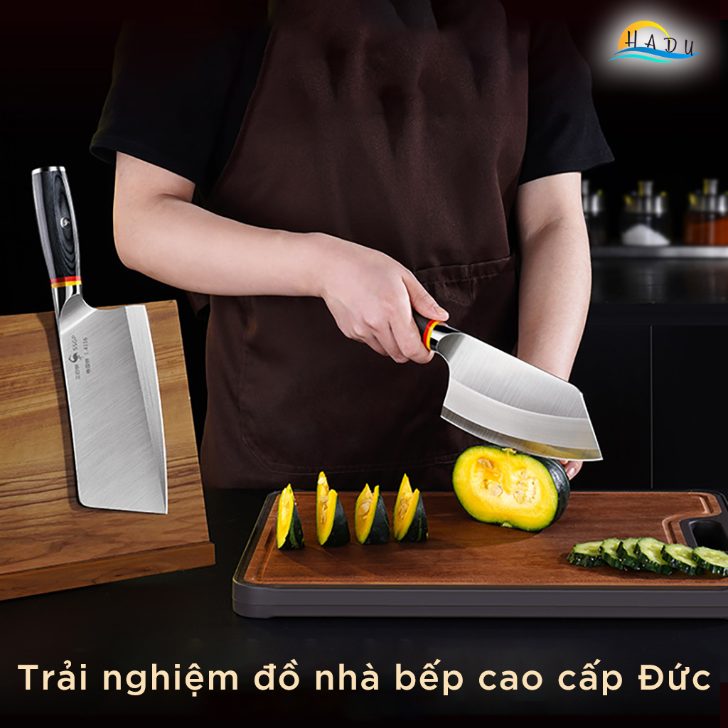 Dao Chặt Xương SSGP Thép Đức 1.4116, Độ Cứng 58HRC, Cán Gỗ, Đạt Chất Lượng LFGB Đức