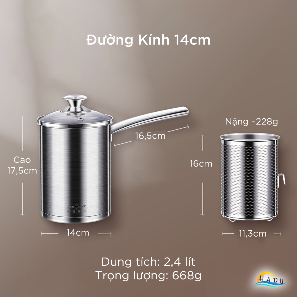 Nồi Chiên Ngập Dầu Mini Bếp Từ SSGP, 2.4L, Inox 316L, Kèm Rổ Lưới Lọc Dầu, Đạt Chất Lượng LFGB Đức