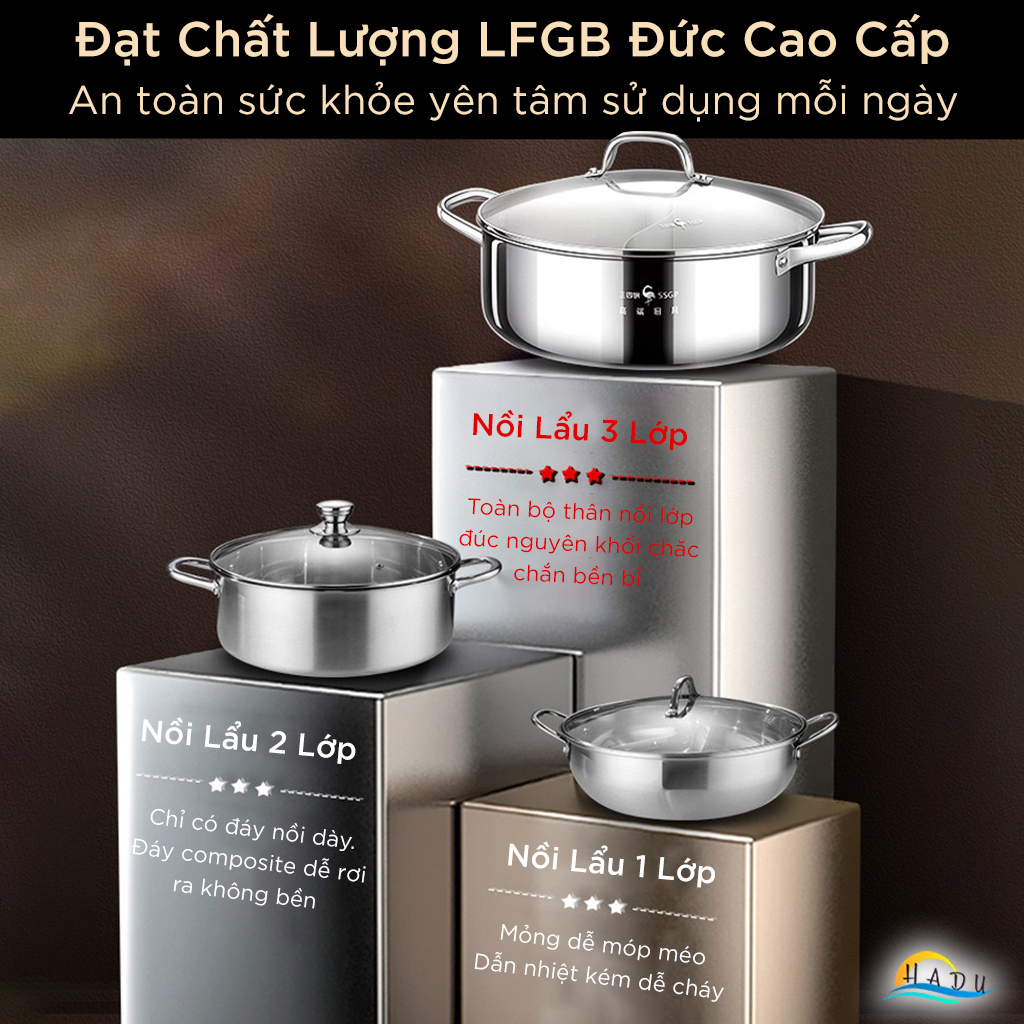 Nồi Lẩu 2 Ngăn Inox 304 Cao Cấp Dung Tích 8L – Đạt Chuẩn LFGB Đức, Phù Hợp Bếp Từ và Bếp Ga SSGP
