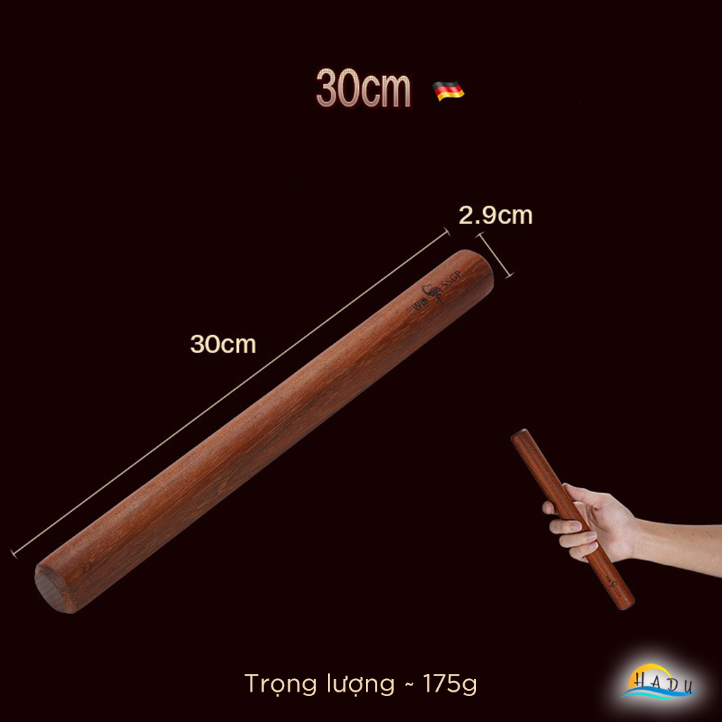 Cây Lăn Bột Gỗ Cẩm Lai SSGP, Dài 30cm, Chống Dính Tự Nhiên, Đạt Chất Lượng LFGB Đức