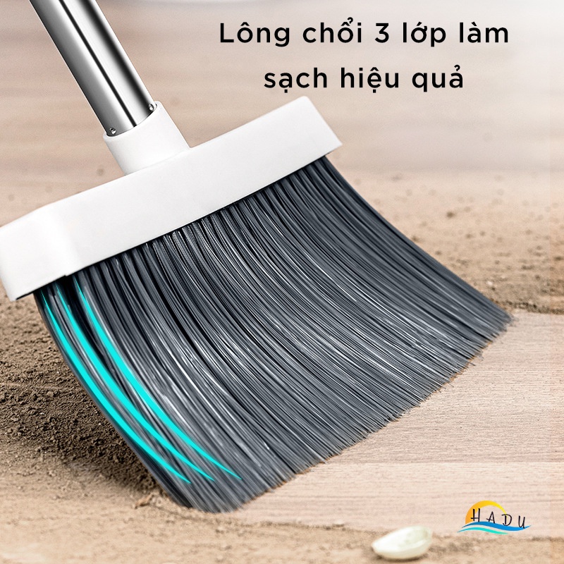 Bộ Chổi và Hót Rác Thông Minh CCKO, Có Lược Cào Tóc, Cán Dài Không Cúi, Lông Chổi Mềm