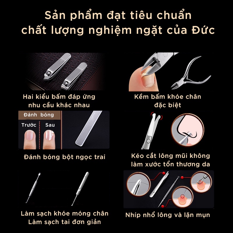 Bộ Cắt Móng Tay Chân Cao Cấp Mini Sắc Bén Bao Da PU Da Cá Sấu Sang Trọng SSGP