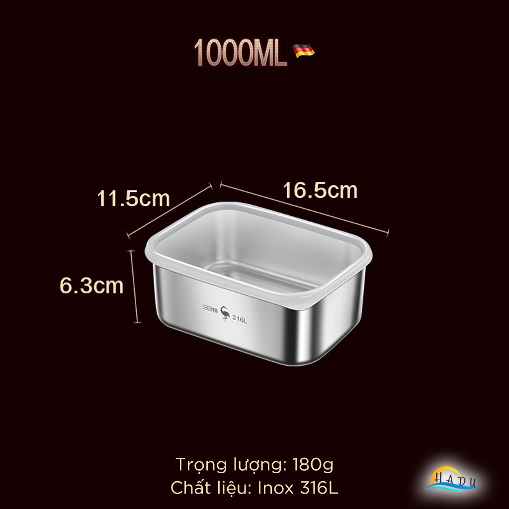 Hộp Đựng Thực Phẩm Inox 316L SSGP, Hộp Trữ Đông Tủ Lạnh Nắp Silicone Kín Khít, Dùng Lò Nướng, Đạt Chất Lượng LFGB Đức