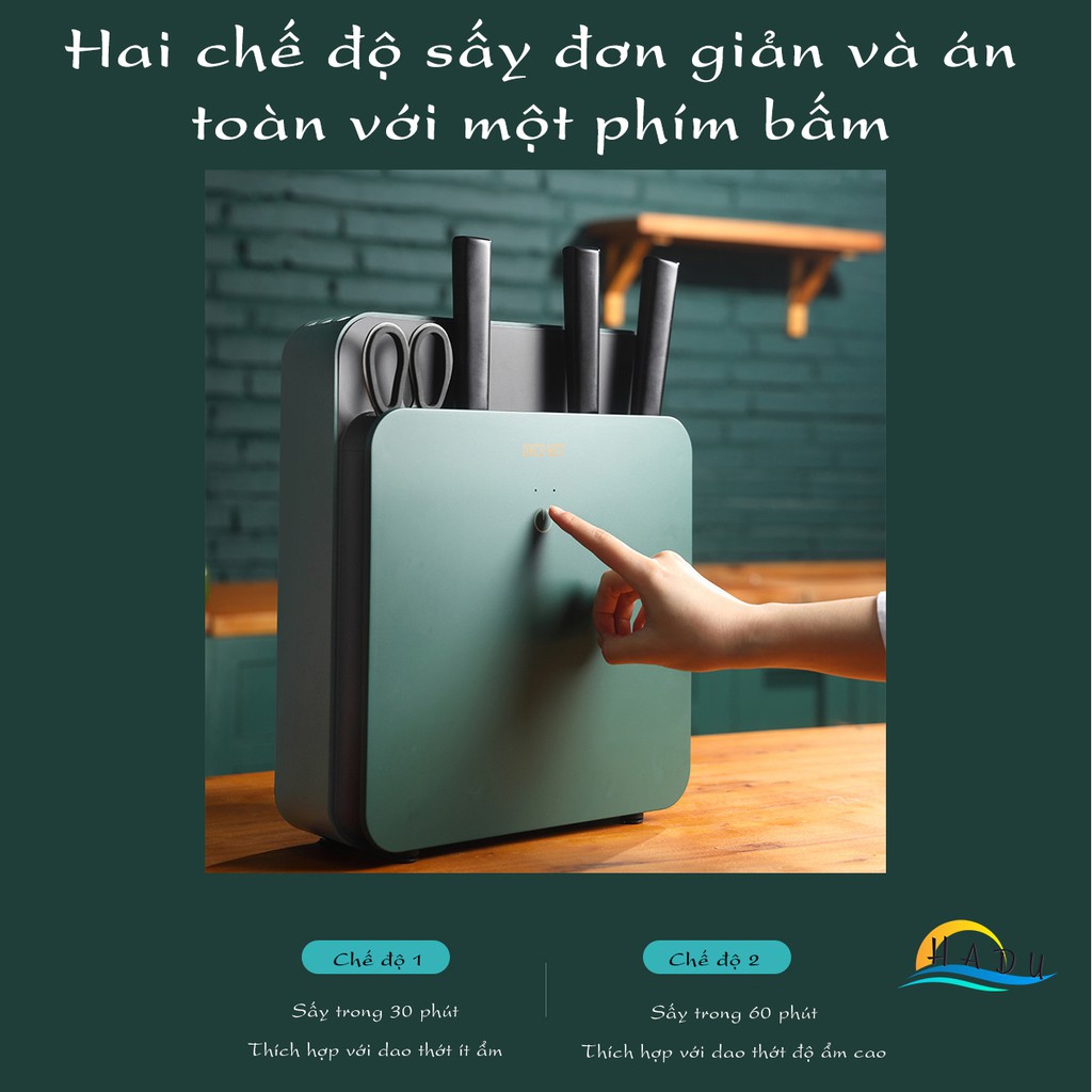 Máy Sấy và Khử Trùng Dao Thớt Đũa HADU, Sấy Nóng 70°C, Diệt Khuẩn Tia UV, Kèm 2 Thớt, Màu Xanh