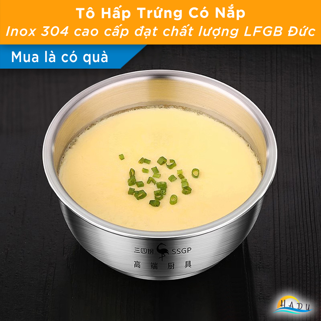 Bát Inox 304 Kiểu Hàn Quốc Có Nắp, 12cm (500ml), Dùng Hấp Trứng, Đạt Chất Lượng LFGB Đức SSGP