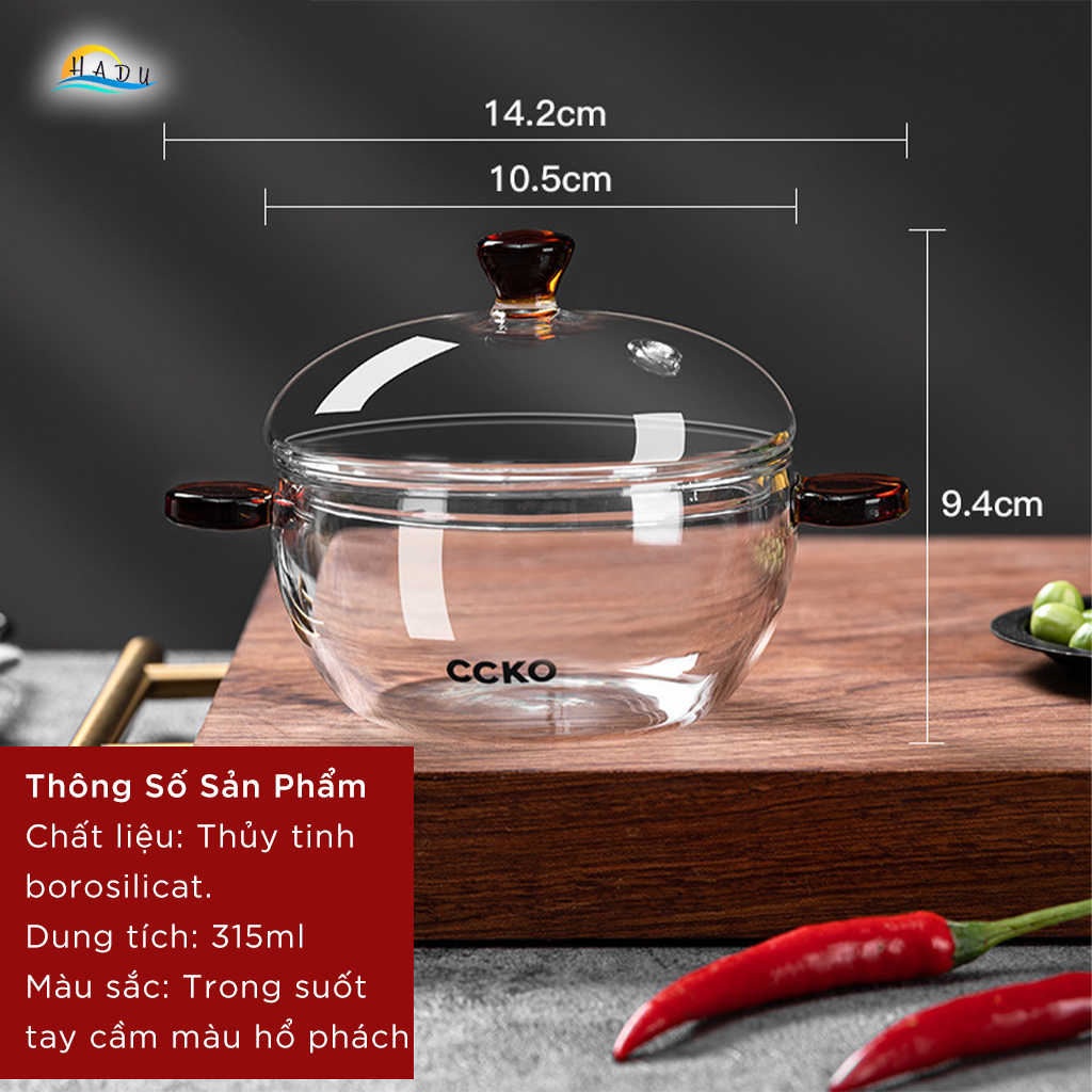 Tô Thủy Tinh Chịu Nhiệt CCKO 315ml, Dùng Được Trên Bếp Ga, Lò Vi Sóng, Borosilicate, Trong Suốt