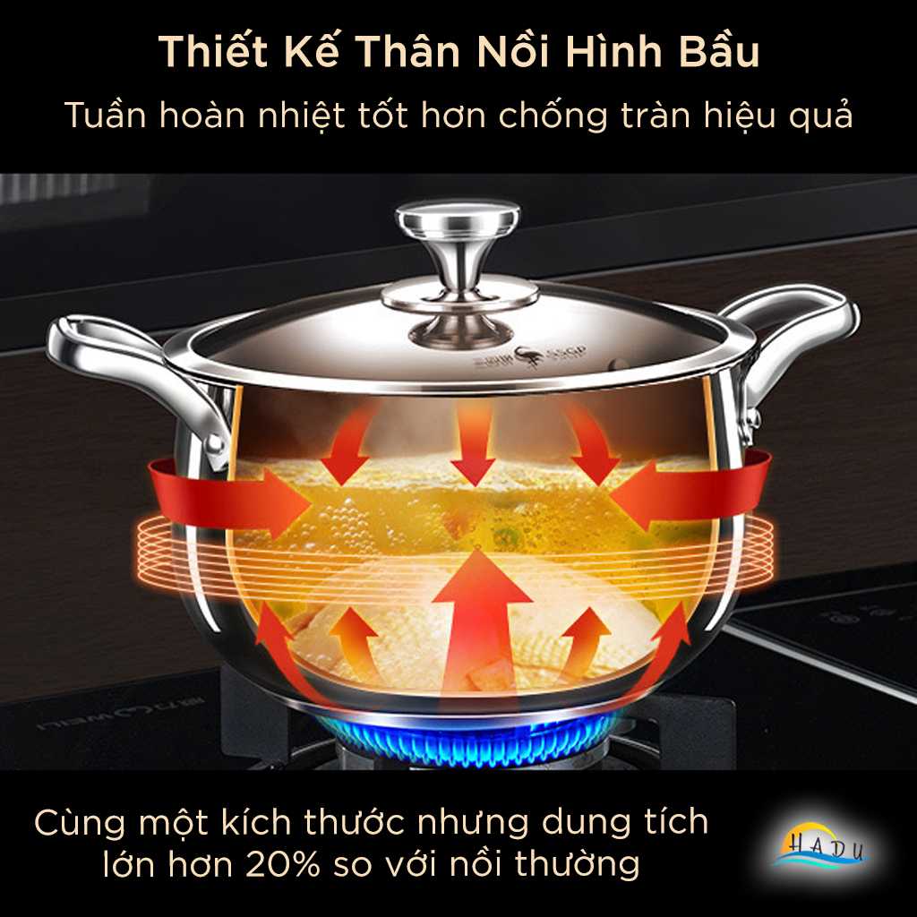Nồi Hầm Inox 316L SSGP Đáy 5 Lớp, 22cm, 24cm, Kháng Khuẩn, Đạt Chất Lượng LFGB Đức