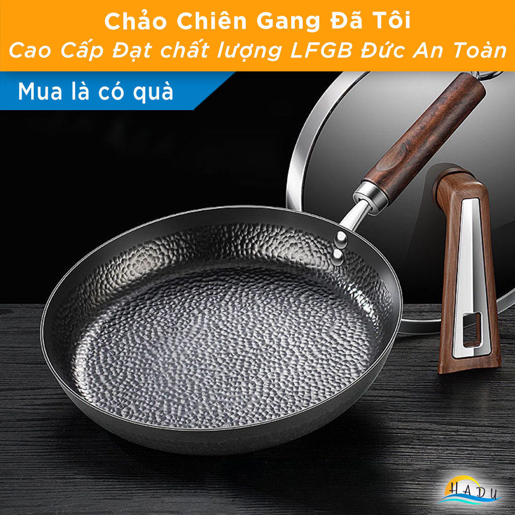 Chảo Gang Đúc Nguyên Khối Đã Tôi Chống Dính Cao Cấp SSGP, Chảo Chiên Rán Trứng Bít Tết Đạt Chất Lượng LFGB Đức