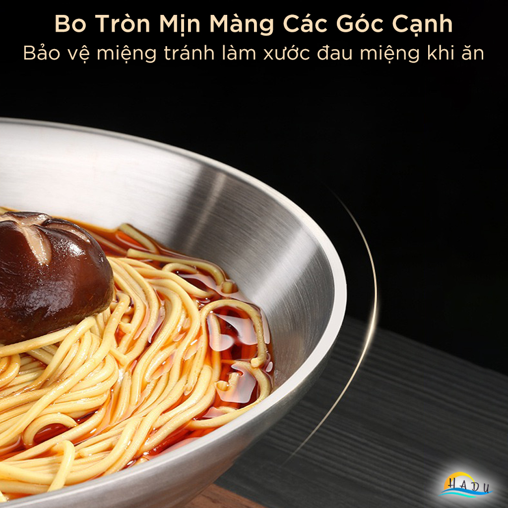 Tô Ăn Mì Phở Inox 304 SSGP, 2 Lớp Cách Nhiệt Chống Nóng, Chân Đế Cao, 24cm, Đạt Chất Lượng LFGB Đức