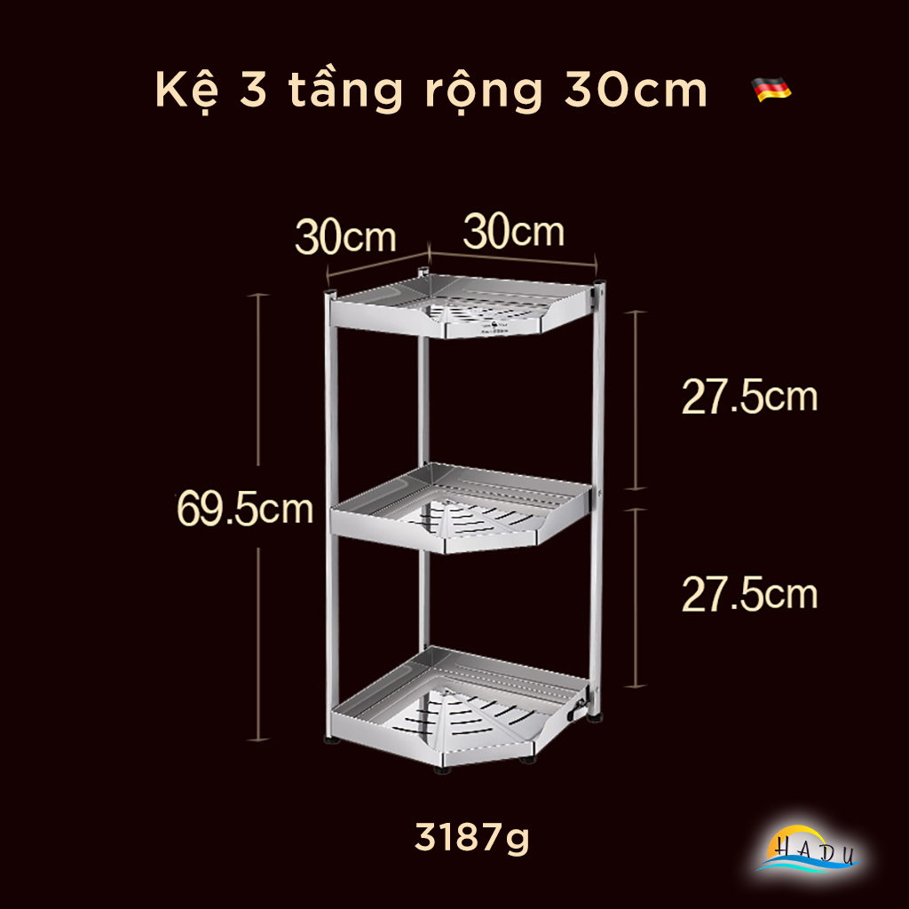 Kệ Góc Bếp Inox 304 SSGP, 2 Tầng, Gấp Gọn, Đạt Chất Lượng LFGB Đức