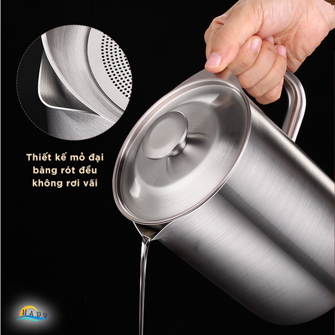 Bình Lọc Dầu Ăn Inox 304 SSGP, Kèm Lưới Lọc Siêu Mịn, Vòi Rót Chống Giọt, Đạt Chất Lượng LFGB Đức