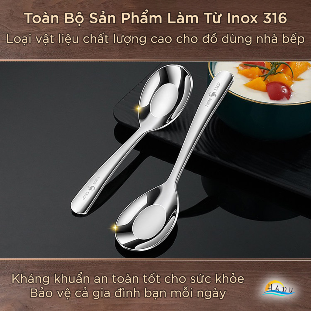 Thìa Muỗng Inox 316 Cao Cấp SSGP, Thìa Muỗng Ăn Cơm Phở Kháng Khuẩn Đạt Chất Lượng LFGB Đức