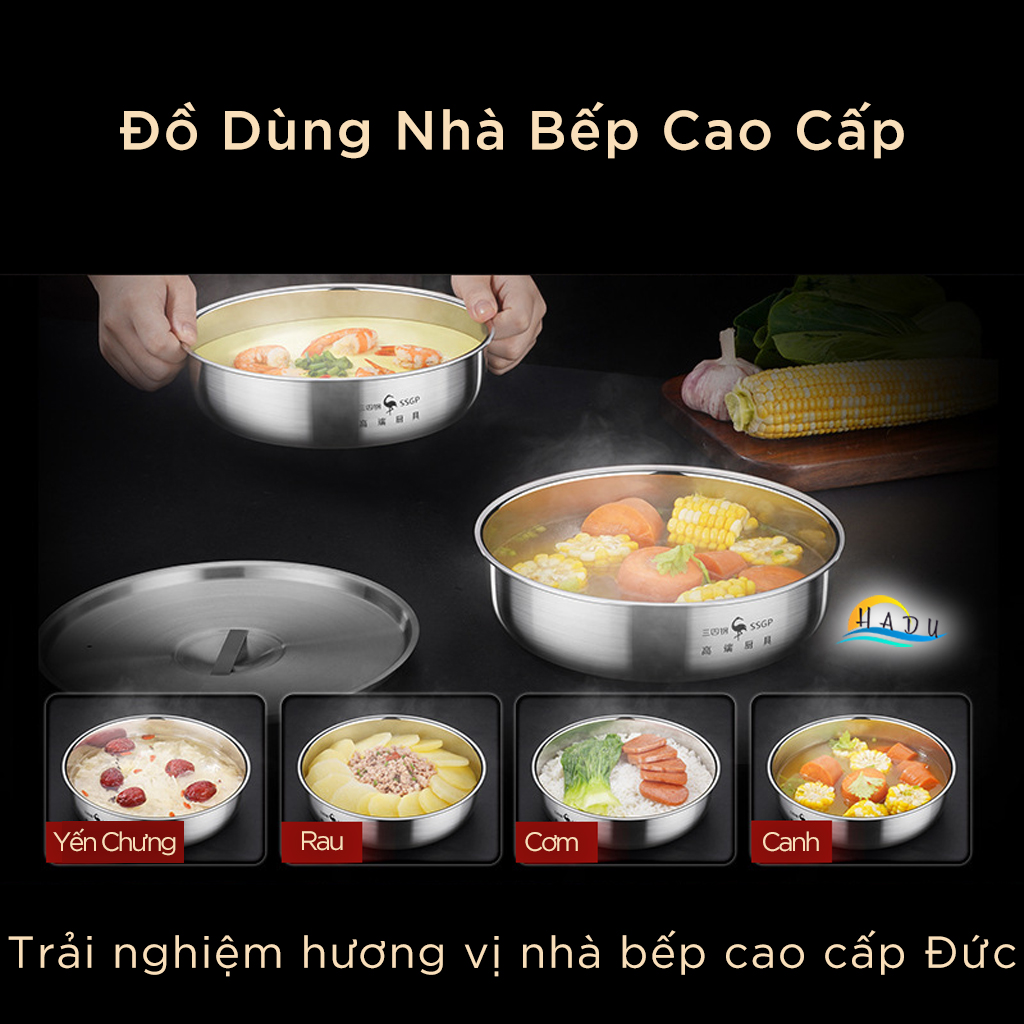 Tô Trộn Inox 304 SSGP 1.3L, Có Nắp Đậy Kín, Đường Kính 20cm, Dùng Trộn Bột, Bảo Quản, Đạt Chất Lượng LFGB Đức