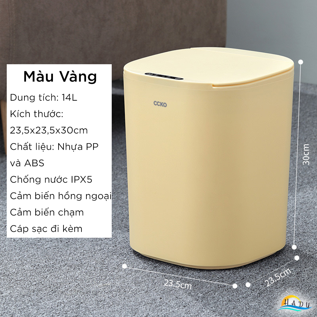 Thùng Rác Cảm Ứng Tự Động CCKO 14L, Chống Nước IPX5, Nắp Kín Ngăn Mùi, Nhiều Màu
