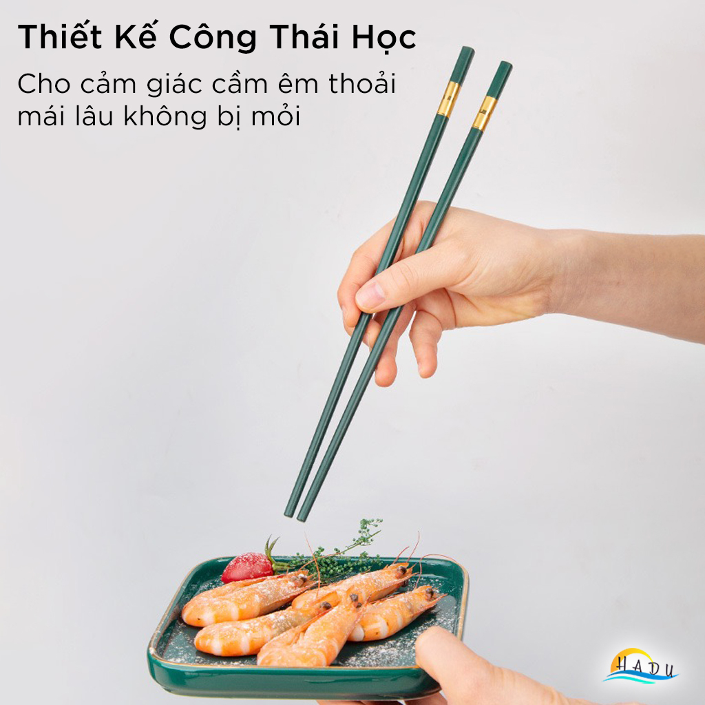 Bộ 10 Đôi Đũa Sợi Thủy Tinh HADU Chống Trơn, Chống Mốc, Màu Đen Bạc, Dài 27.3cm