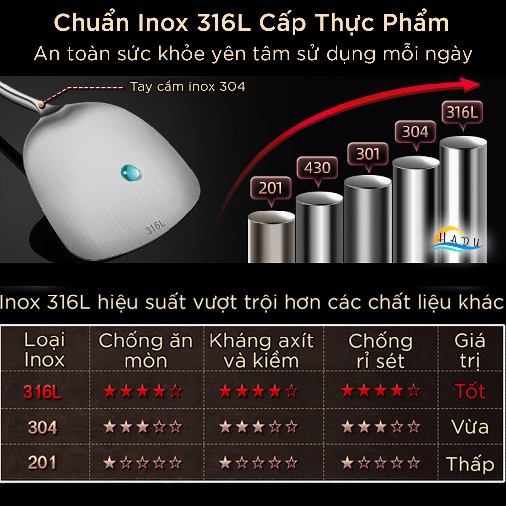 Xẻng Nấu Ăn Inox 316L Kháng Khuẩn Cao Cấp SSGP, Vá Múc Canh Lớn Đạt Chất Lượng LFGB Đức