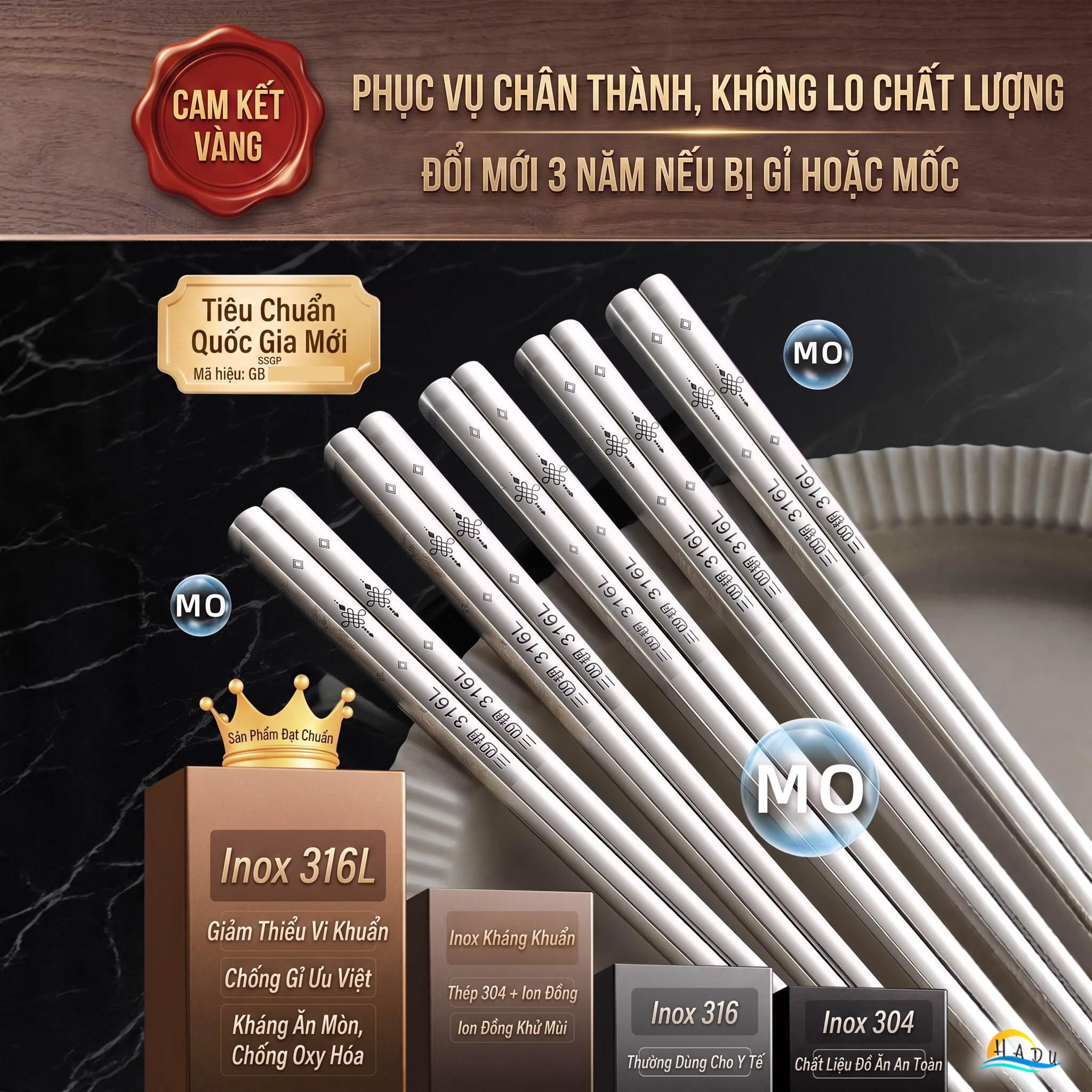 Đũa Ăn Cơm Inox 316L Cao Cấp Sang Trọng Kháng Khuẩn Chống Mốc Chống Trượt Cách Nhiệt SSGP
