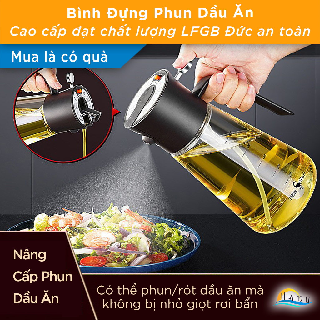 Bình Xịt Dầu Ăn Thủy Tinh SSGP 700ml, 2 Chế Độ Phun Rót, Định Lượng, Đạt Chất Lượng LFGB Đức