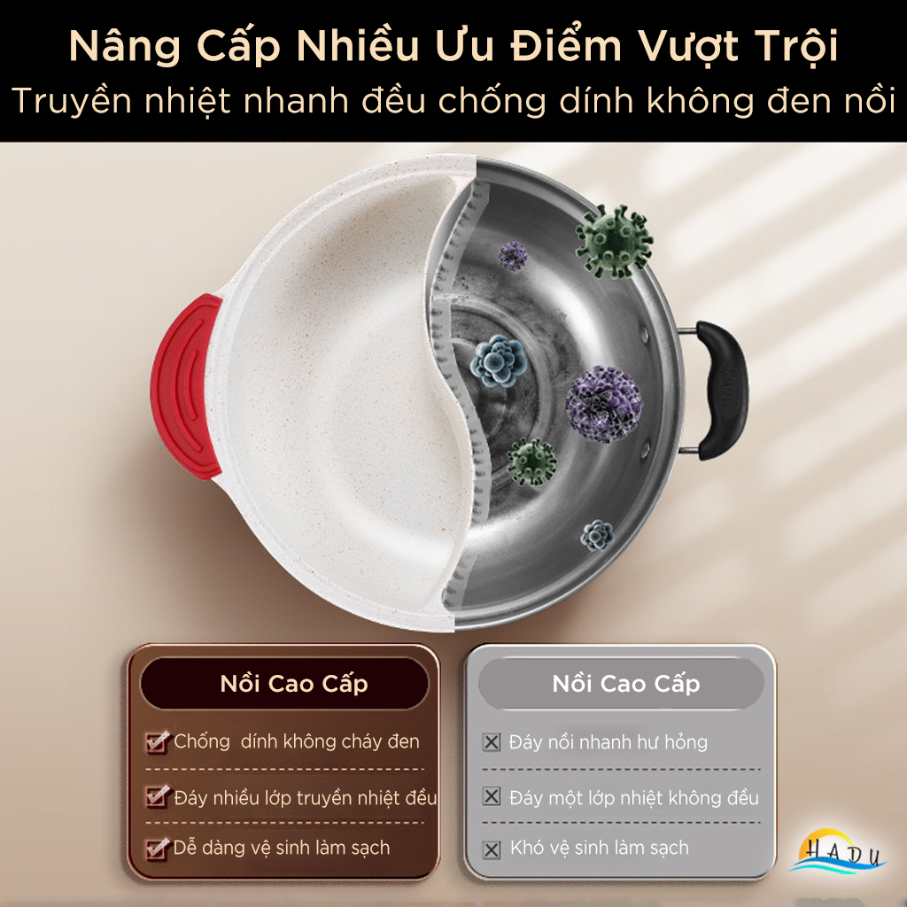 Nồi Lẩu 2 Ngăn Bếp Từ Cao Cấp Đa Năng Chống Dính 30cm Đạt Chất Lượng LFGB Đức SSGP
