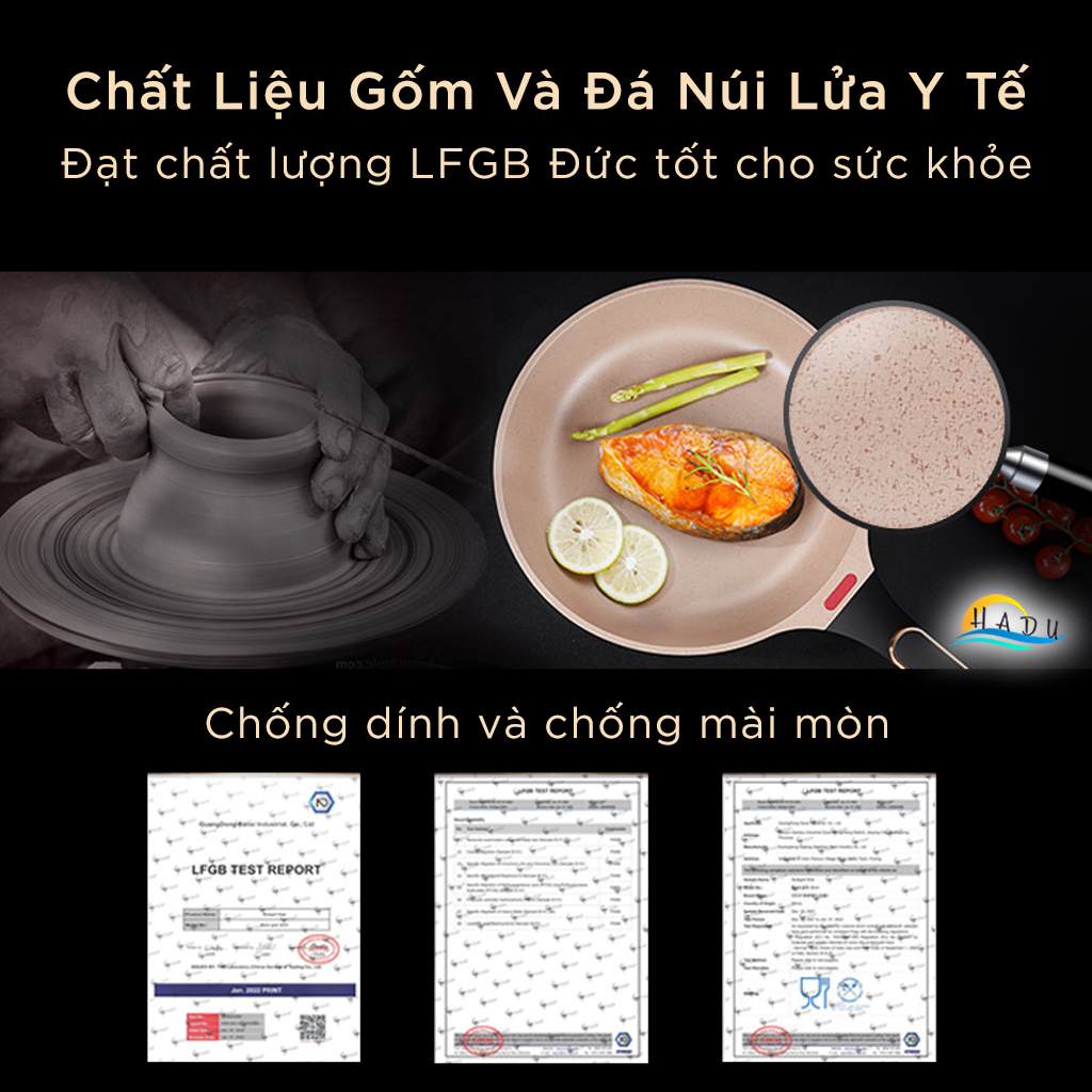 Chảo Chống Dính Lòng Sâu Bếp Từ SSGP 26cm 28cm, Phủ Ceramic Đá, Nắp Kính Tự Đứng, Đạt Chất Lượng LFGB Đức