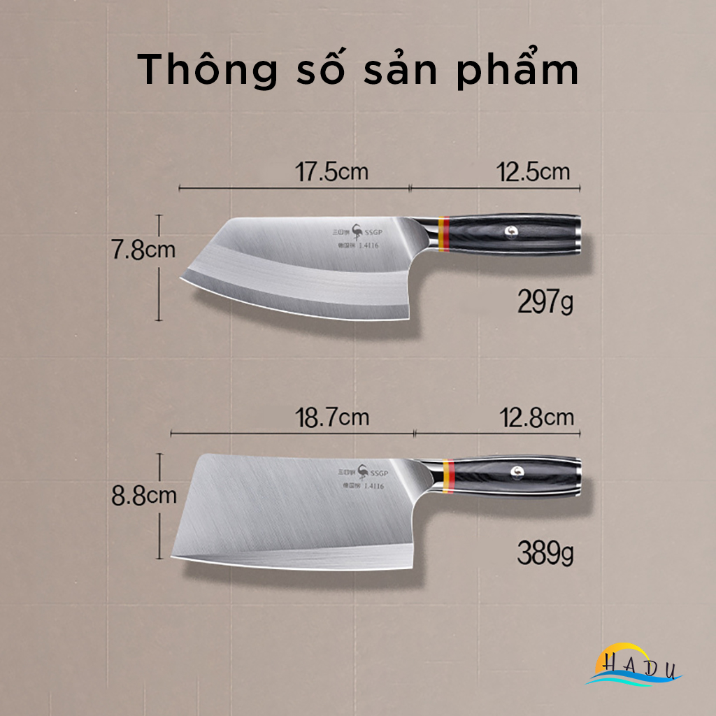 Dao Chặt Xương SSGP Thép Đức 1.4116, Độ Cứng 58HRC, Cán Gỗ, Đạt Chất Lượng LFGB Đức