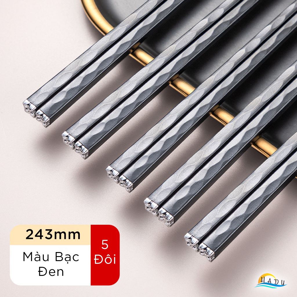 Bộ 5 Đôi Đũa Sợi Thủy Tinh HADU Họa Tiết Hoa Lấp Lánh, Chống Trơn, Chịu Nhiệt, 24.3cm