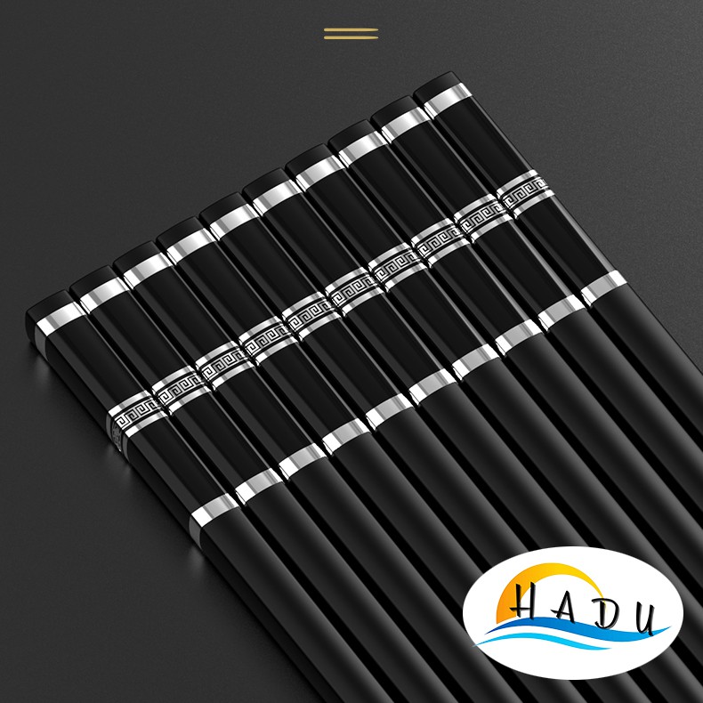 Bộ 10 Đôi Đũa Hợp Kim Kiểu Nhật HADU, Kháng Khuẩn, Chống Trơn, Dài 27cm, Màu Đen Vàng Bạc