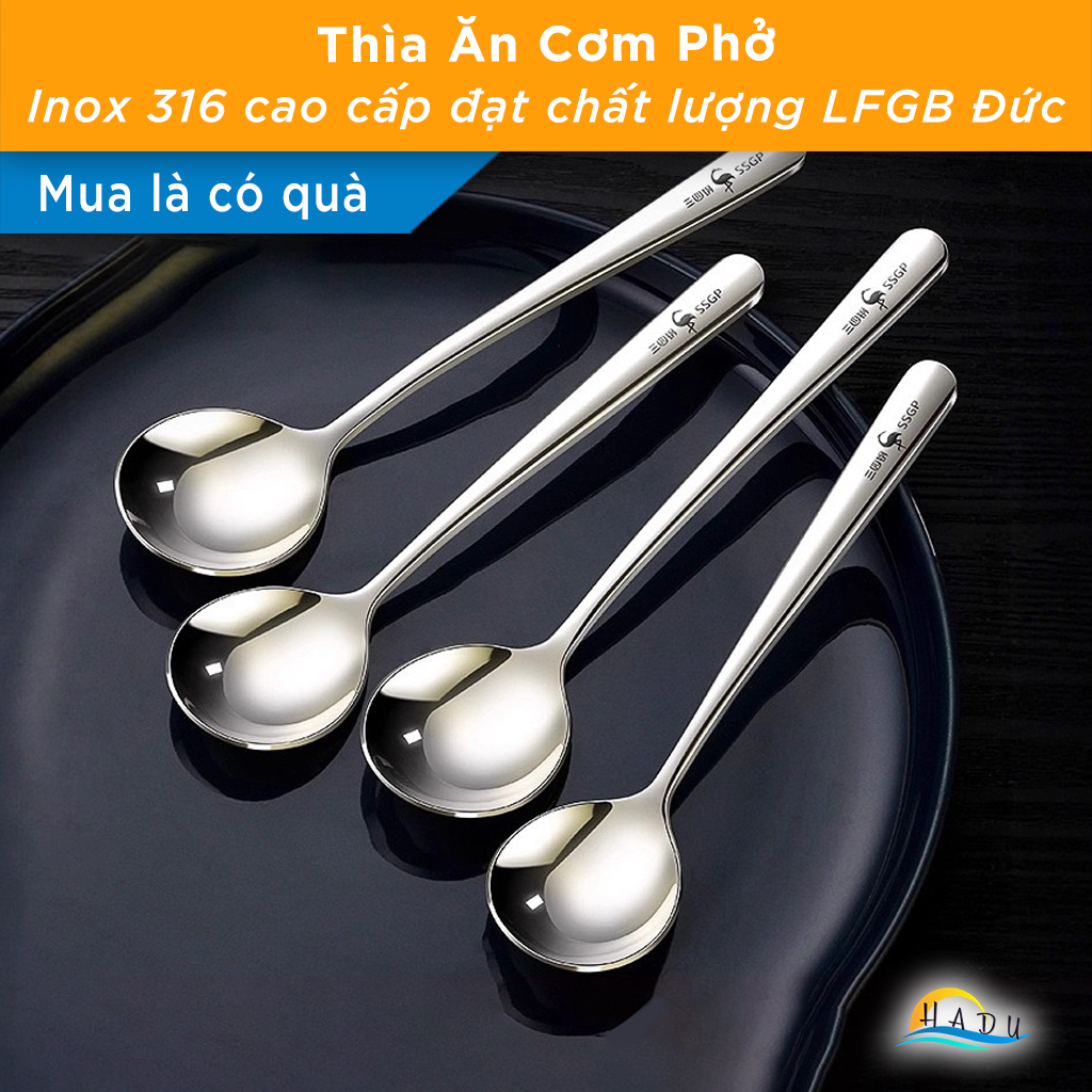 Thìa Ăn Cơm, Muỗng Ăn Phở Inox 316L SSGP Cao Cấp, Thìa Sâu Lòng Đúc Nguyên Khối Đạt Chất Lượng Đức LFGB