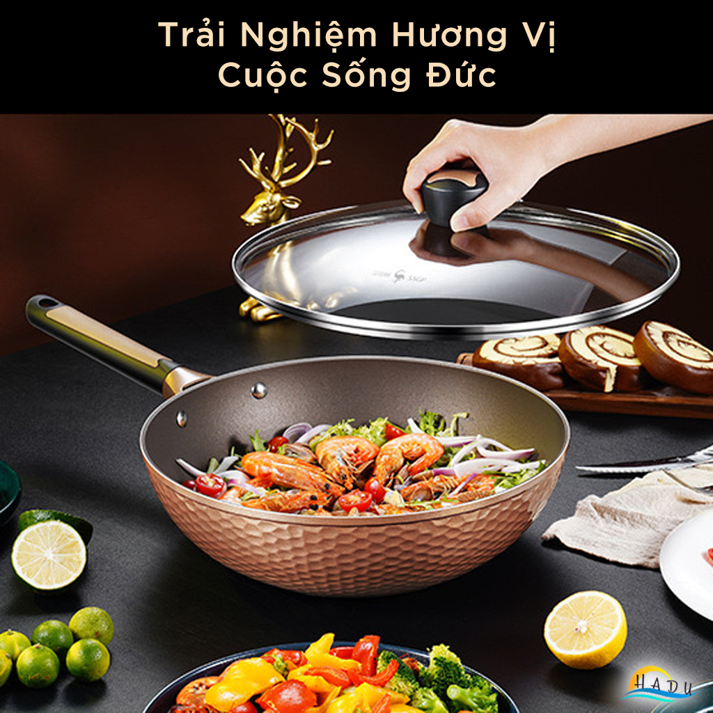 Chảo Chống Dính Lòng Sâu Bếp Từ SSGP 32cm, Phủ Greblon, Kèm Nắp Kính, Đạt Chất Lượng LFGB Đức