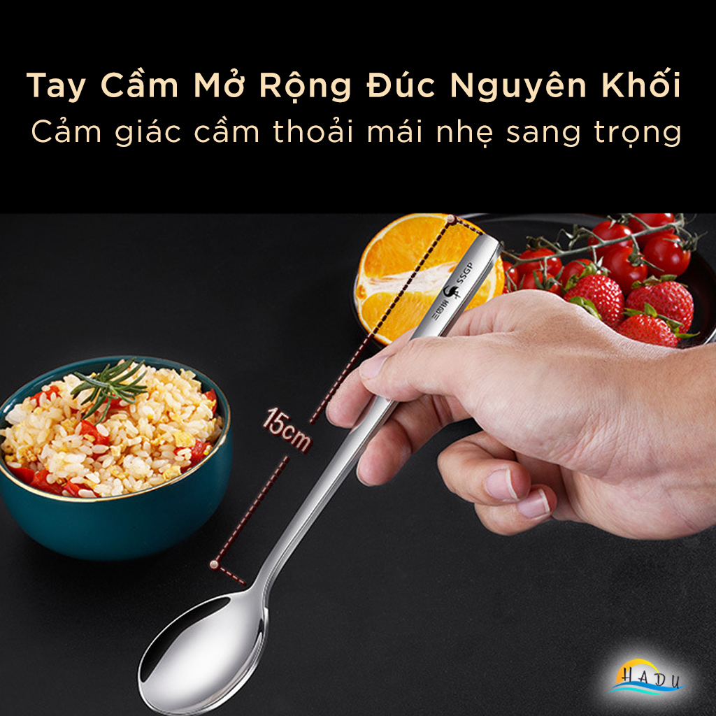 Bộ 2 Thìa Ăn Phở Inox 316L SSGP, Đúc Nguyên Khối, Lòng Sâu, Dài 21.5cm, Đạt Chất Lượng LFGB Đức