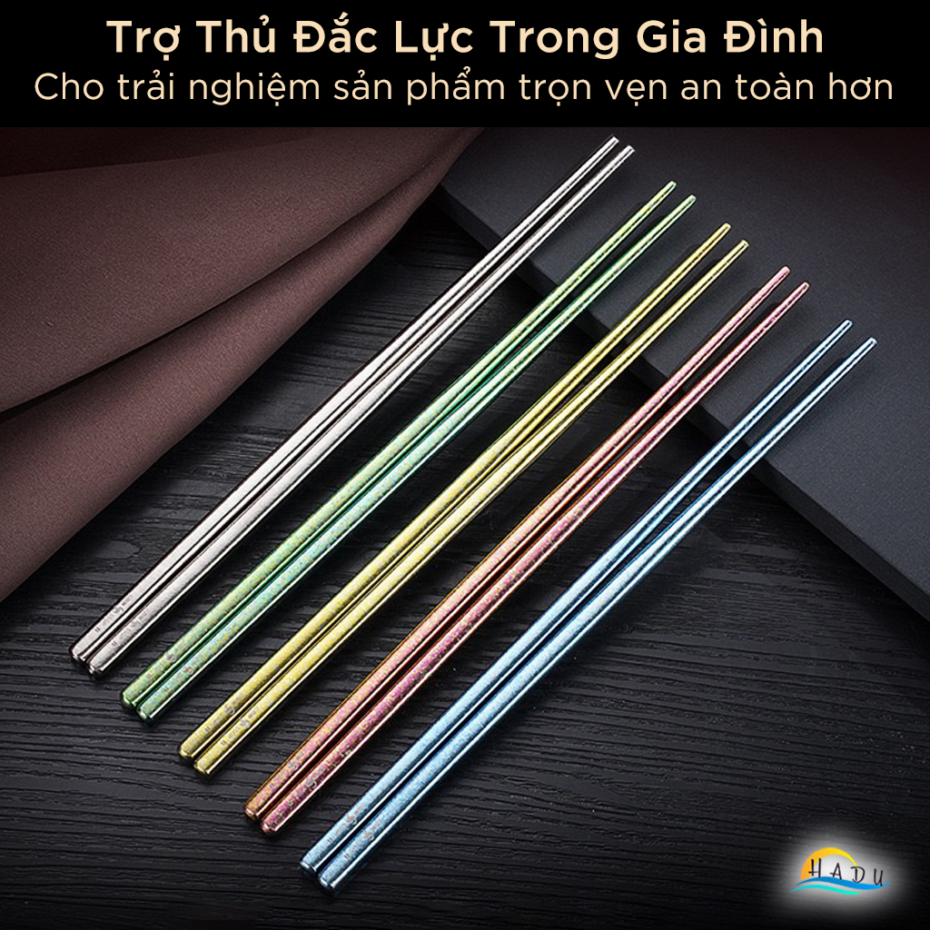 Bộ 5 Đôi Đũa Titan SSGP Nguyên Chất, Kháng Khuẩn, Cách Nhiệt, Đạt Chất Lượng LFGB Đức