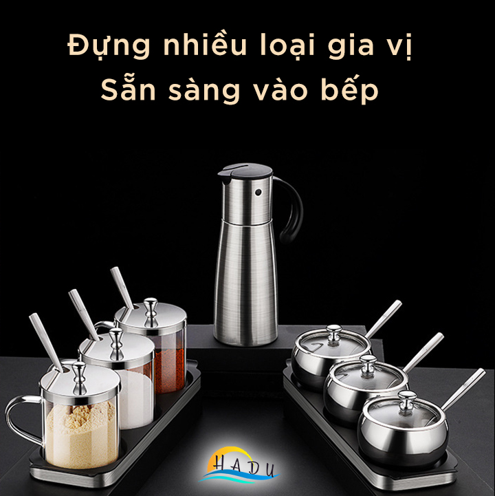 Bộ Đựng Gia Vị Nhà Bếp Thủy Tinh Cao Cấp Kèm Thìa Đạt Chất Lượng Đức SSGP