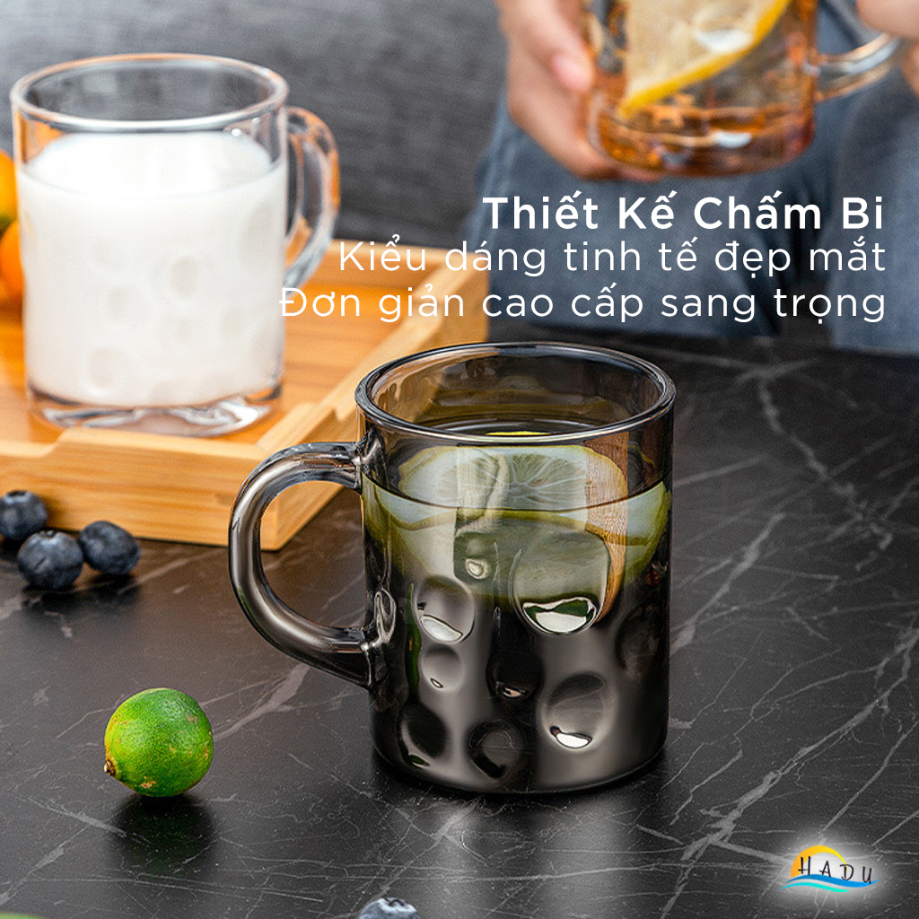 Cốc Thủy Tinh Chịu Nhiệt CCKO Họa Tiết Chấm Bi, 240ml, Kiểu Dáng Sang Trọng, Trong Suốt