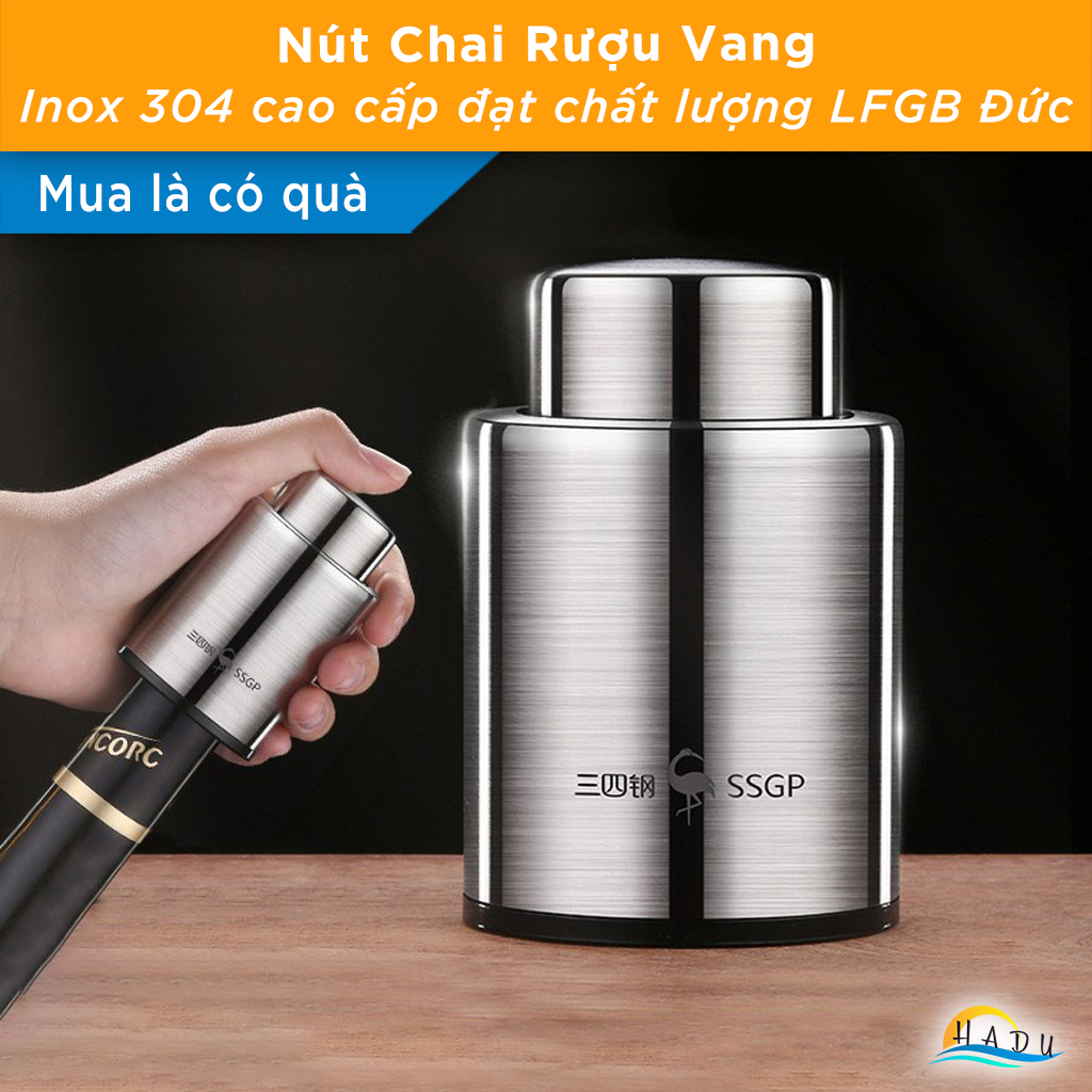 Nút Hút Chân Không Rượu Vang SSGP, Inox 304, Có Vạch Ngày, Cho Vang & Sâm Panh, Đạt Chất Lượng LFGB Đức