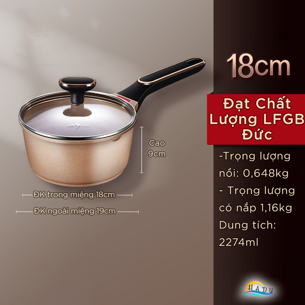 Nồi Chống Dính Bếp Từ SSGP 18cm, Cảm Biến Nhiệt, Đáy 5 Lớp, Phủ Gốm Đá, Đạt Chất Lượng LFGB Đức