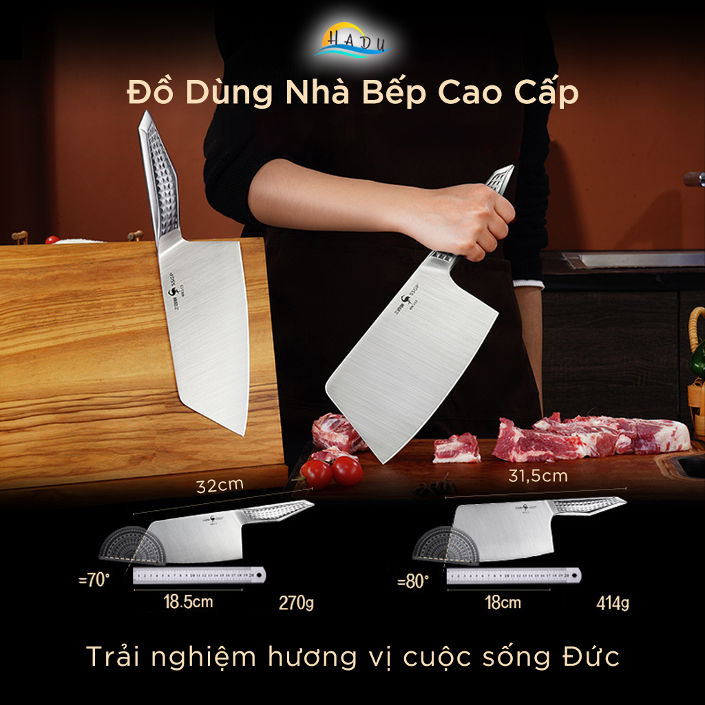 Bộ 2 Dao Bếp SSGP Thép 40Cr13, Gồm Dao Chặt và Dao Thái, Đạt Chất Lượng LFGB Đức