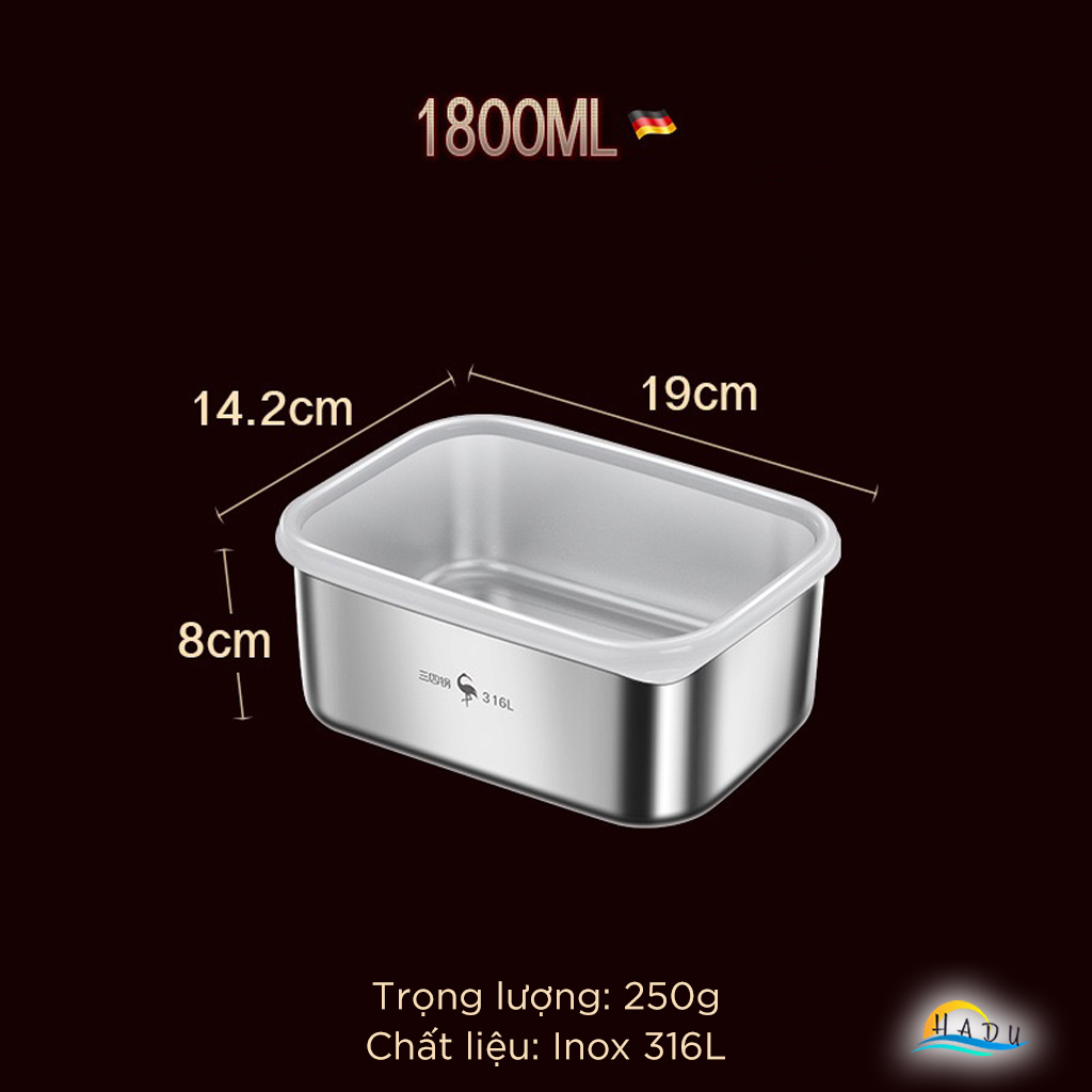 Hộp Đựng Thực Phẩm Inox 316L SSGP, Hộp Trữ Đông Tủ Lạnh Nắp Silicone Kín Khít, Dùng Lò Nướng, Đạt Chất Lượng LFGB Đức