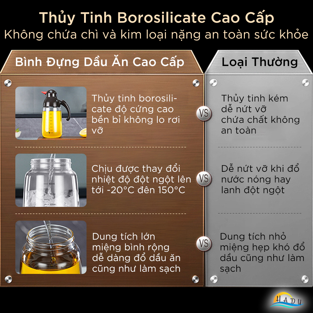 Bình Đựng Dầu Ăn Nước Mắm Thủy Tinh Đa Năng Có Vòi Cao Cấp 800ml Đạt Chất Lượng LFGB Đức SSGP