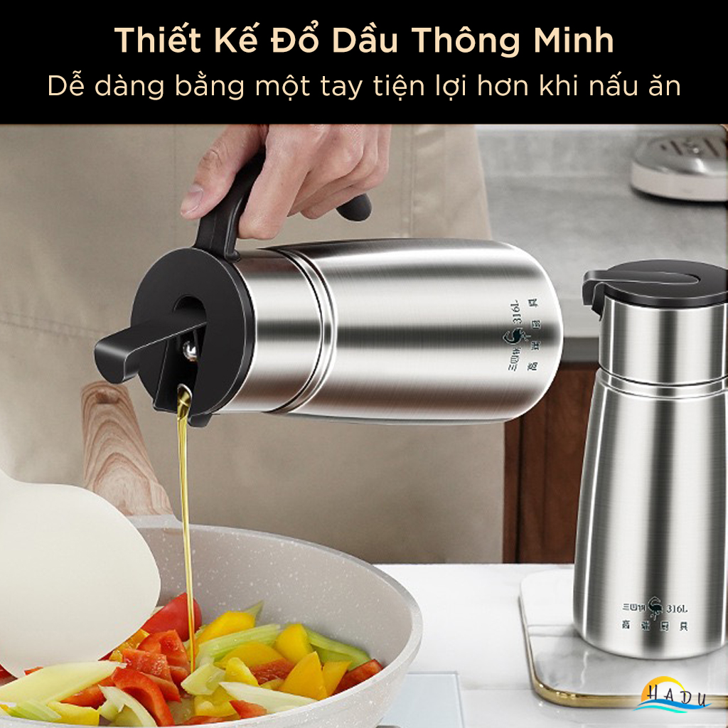 Chai Đựng Dầu Ăn Inox 316L SSGP 800ml, Nắp Từ Tính Thông Minh, Đạt Chất Lượng LFGB Đức