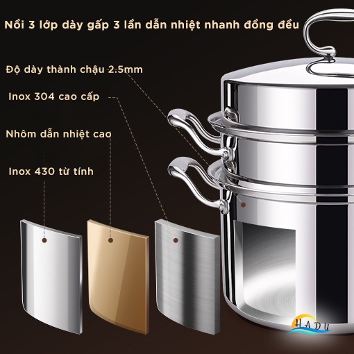 Nồi Hấp 3 Tầng Bếp Từ SSGP 28cm, Inox 304, Đáy 3 Lớp, Đa Năng Hấp Xôi, Luộc Gà, Đạt Chất Lượng LFGB Đức