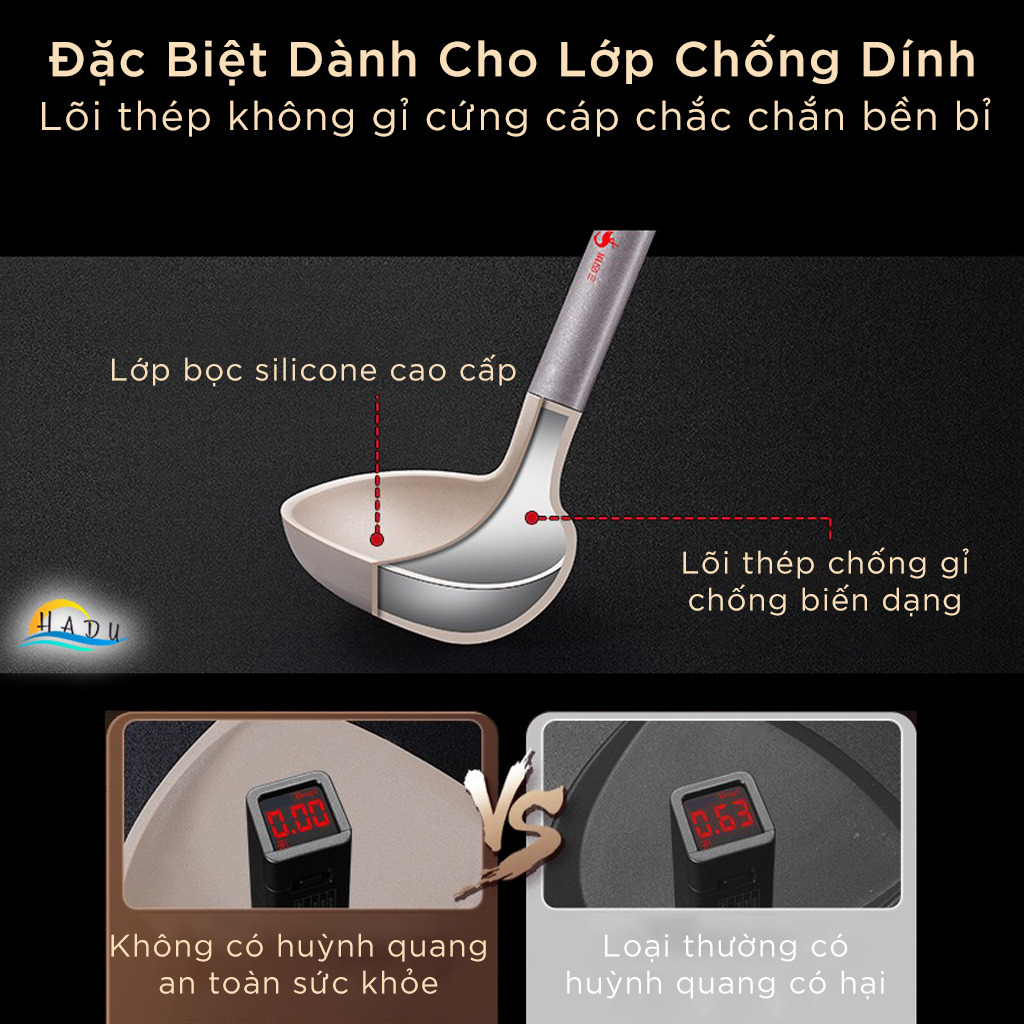 Muôi Múc Canh Ăn Lẩu Silicone Cao Cấp Không Mùi An Toàn Với Lớp Chống Dính Đạt Chất Lượng LFGB Đức SSGP