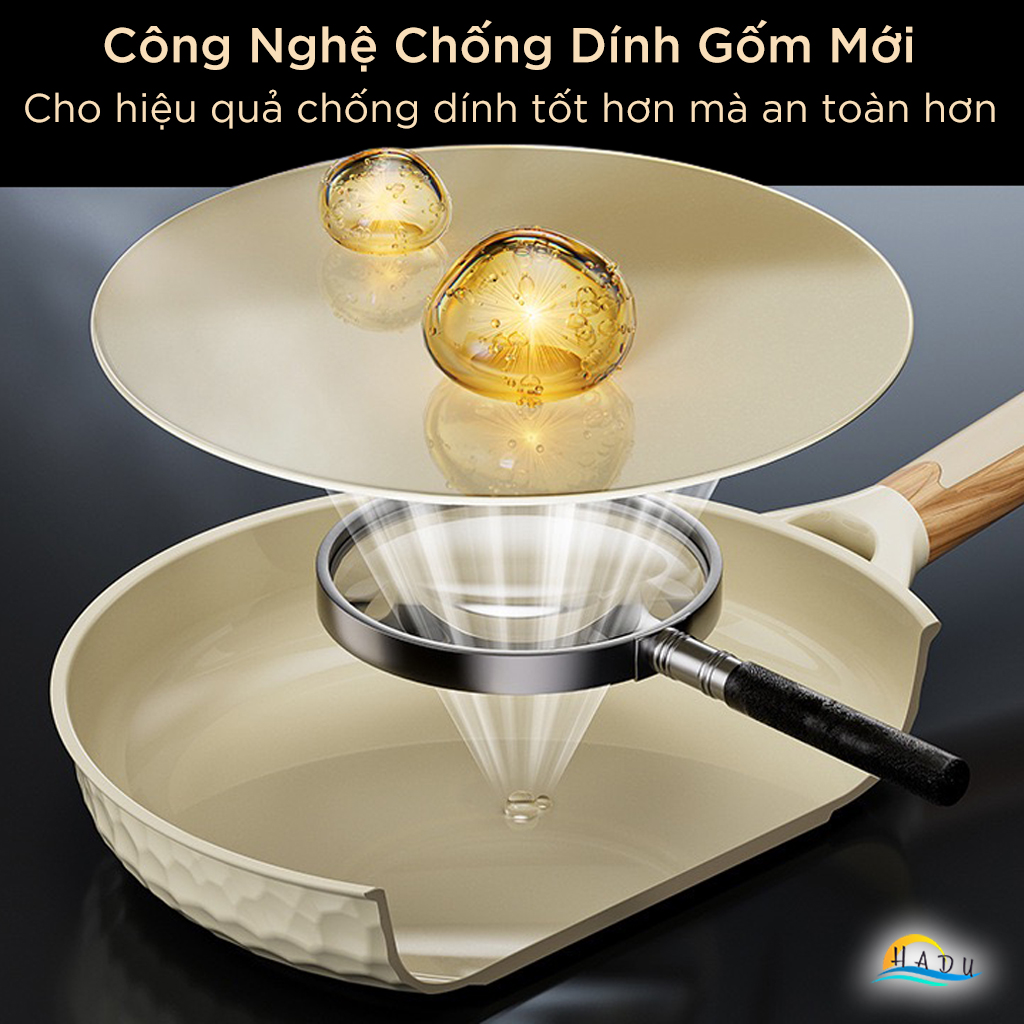 Chảo Gốm Chống Dính Kháng Khuẩn SSGP, 26cm, 28cm, Lòng Sâu, Độ Cứng 9H, Có Nắp Kính, Đạt Chất Lượng LFGB Đức