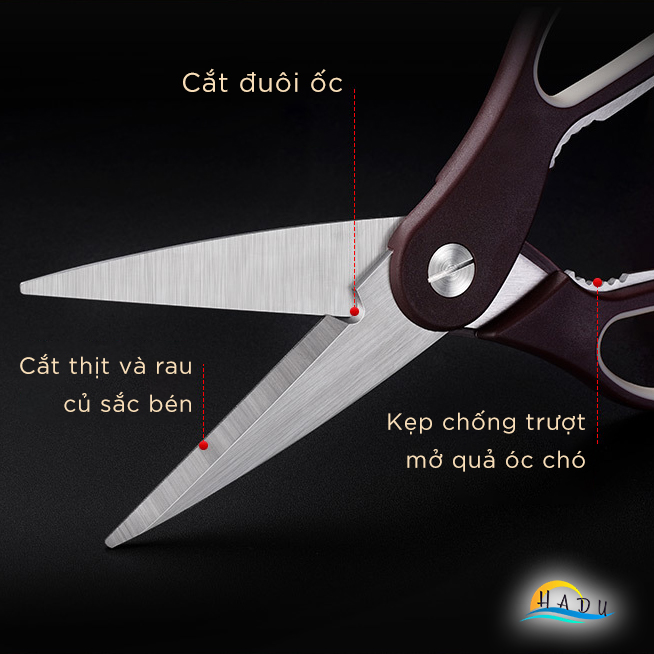 Kéo cắt gà nhà bếp inox độ cứng cao đạt tiêu chuẩn chất lượng Đức, kéo đa năng làm bếp cao cấp tay cầm cao su mềm SSGP