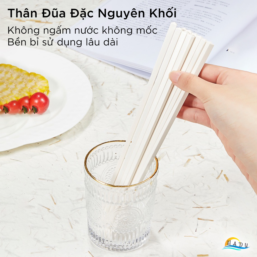 Đũa Ăn Cơm Kháng Khuẩn HADU Màu Trắng Be, Đũa Sợi Thủy Tinh Chống Mốc, Đầu Nhám Chống Trượt, Chịu Nhiệt 120°C