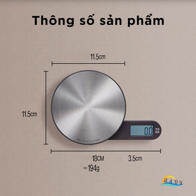 Cân Tiểu Ly Điện Tử Inox 304 Cao Cấp – Cảm Biến Siêu Nhạy, Tối Đa 5kg, Thiết Kế Gọn Gàng Tiết Kiệm Không Gian SSGP