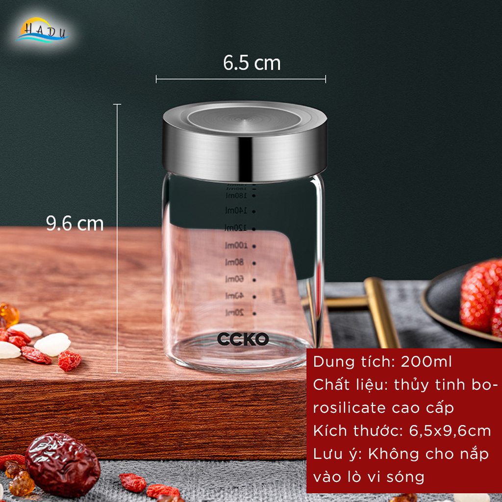 Hũ Chưng Yến Thủy Tinh Borosilicate CCKO, Nắp Inox 304 Kín Hơi, Chịu Nhiệt