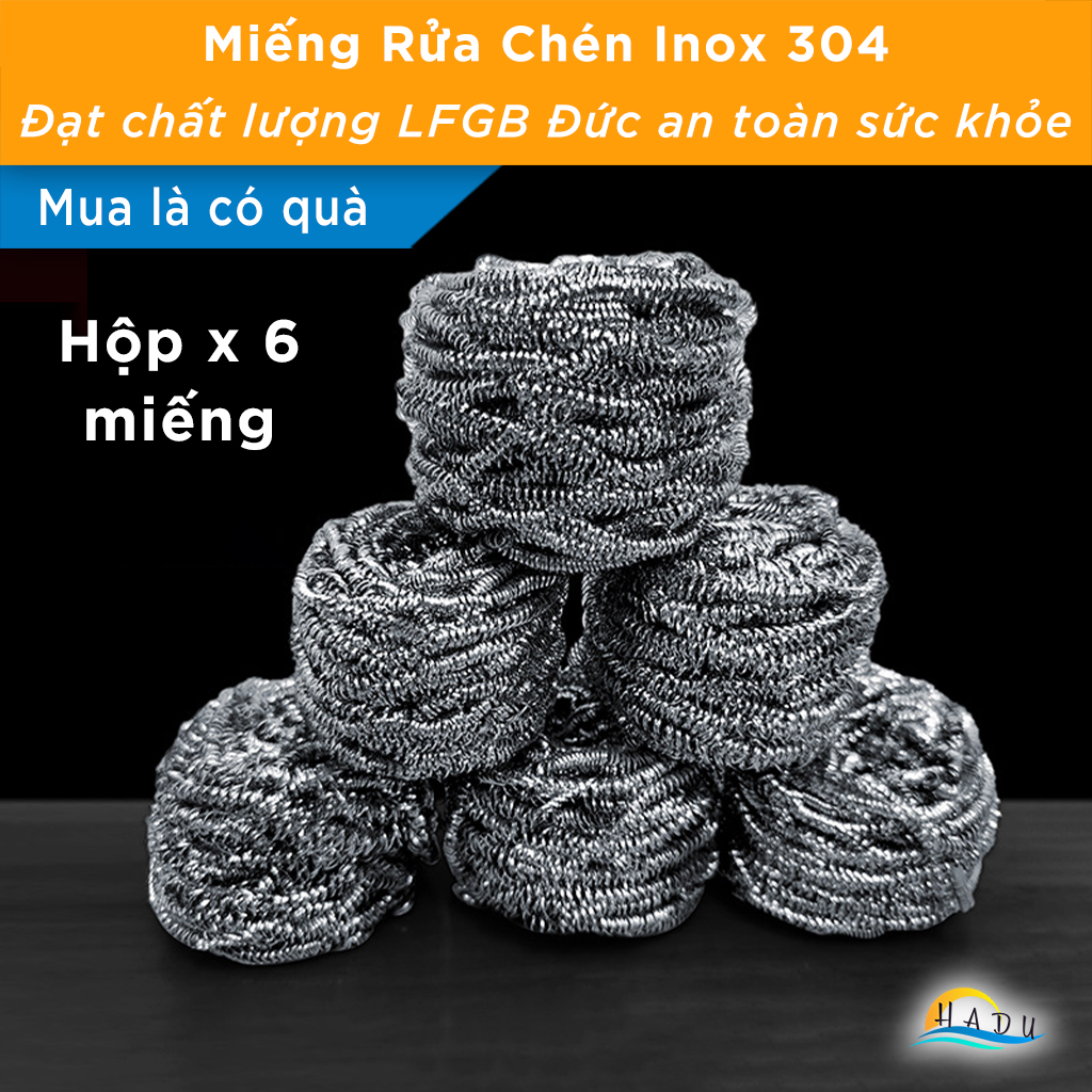 Bộ 6 Cọ Rửa Xoong Nồi Inox 304 SSGP, Kháng Khuẩn, Chống Gỉ, Đạt Chất Lượng LFGB Đức