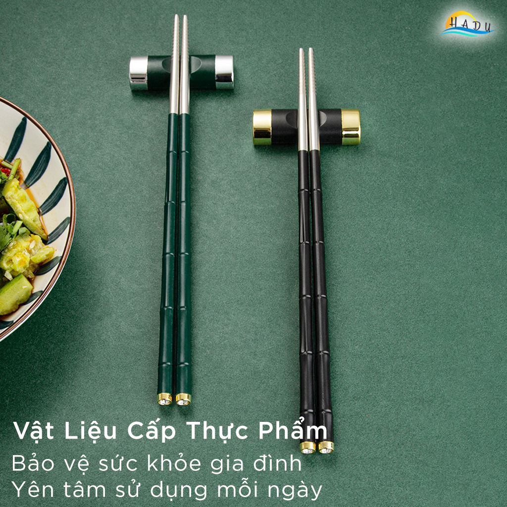 Bộ 10 Đôi Đũa Inox 304 HADU, Tay Cầm Chống Trượt, Kháng Khuẩn Ag+, Cách Nhiệt, 24.3cm