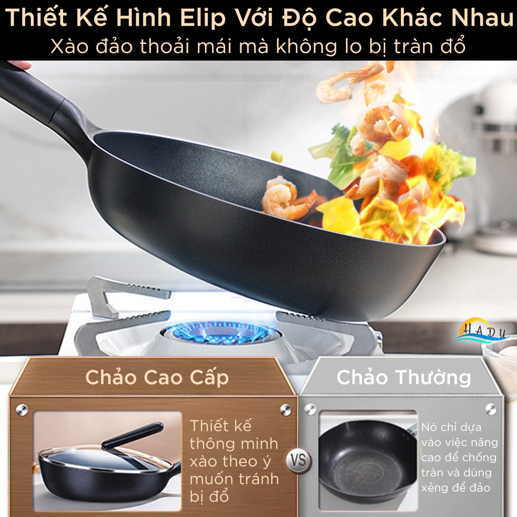 Chảo Chống Dính Cao Cấp 32cm – Đá Núi Lửa Y Tế, Chống Mài Mòn, Chiên Không Dầu, Hợp Kim Nhôm, Bếp Từ SSGP