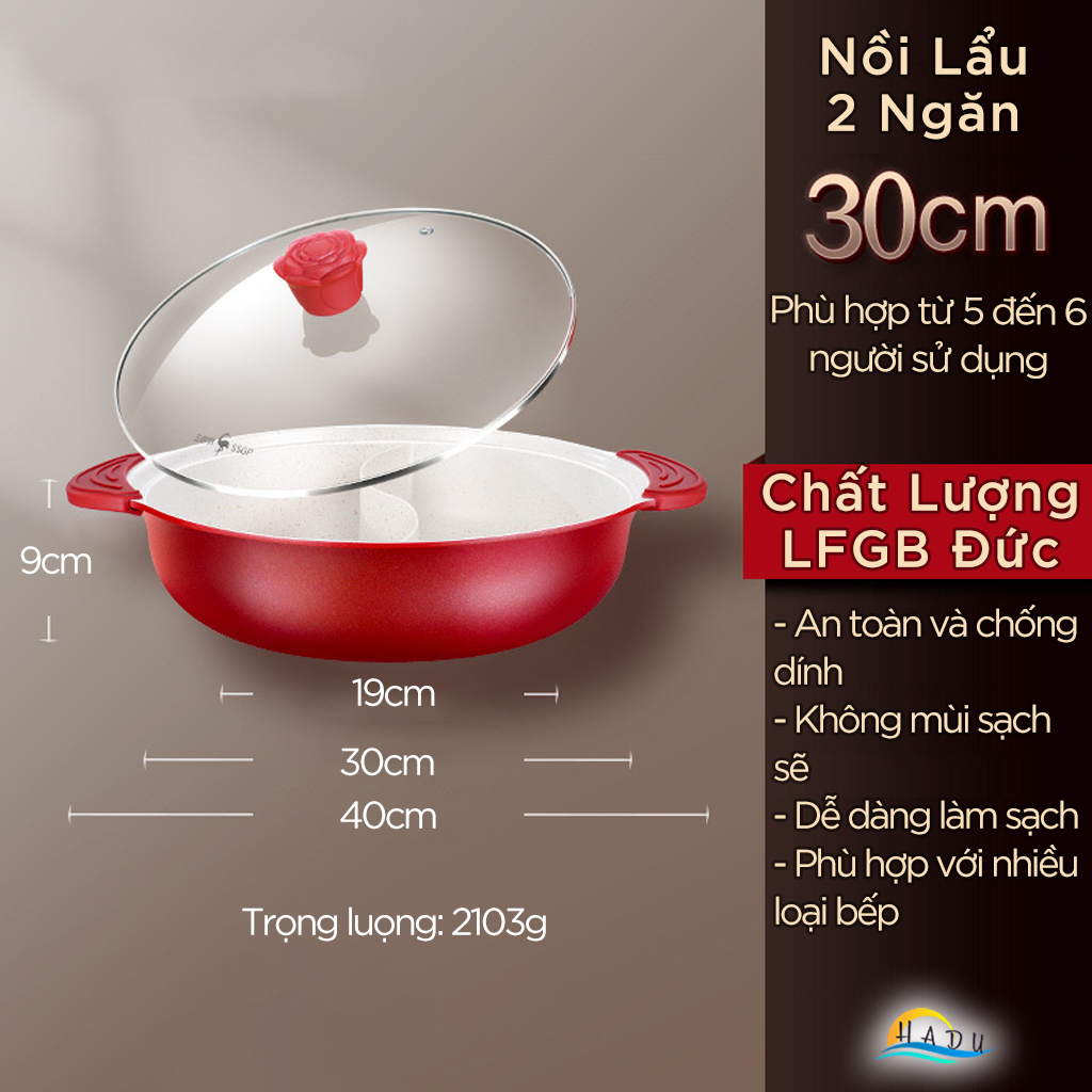 Nồi Lẩu 2 Ngăn Bếp Từ Cao Cấp Đa Năng Chống Dính 30cm Đạt Chất Lượng LFGB Đức SSGP